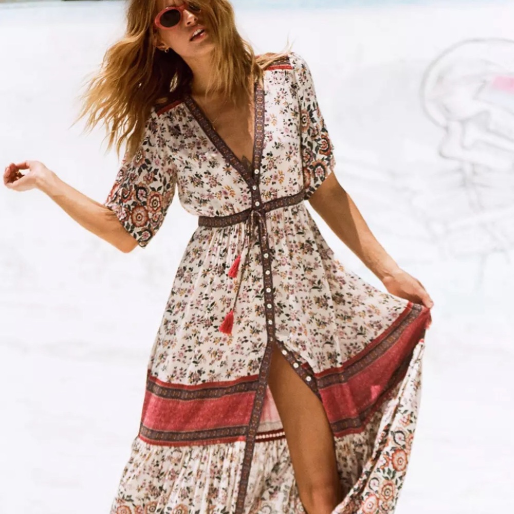 Boho Elle Rosewood Floral Maxi Dress Gown - Picture 2 of 7